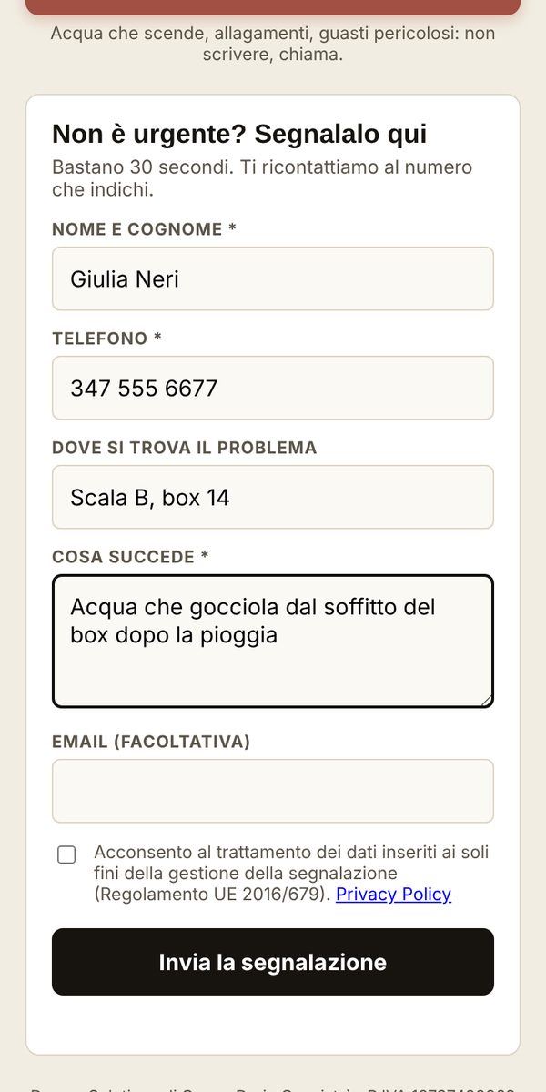 Segnalazione di un guasto dal QR dell’immobile